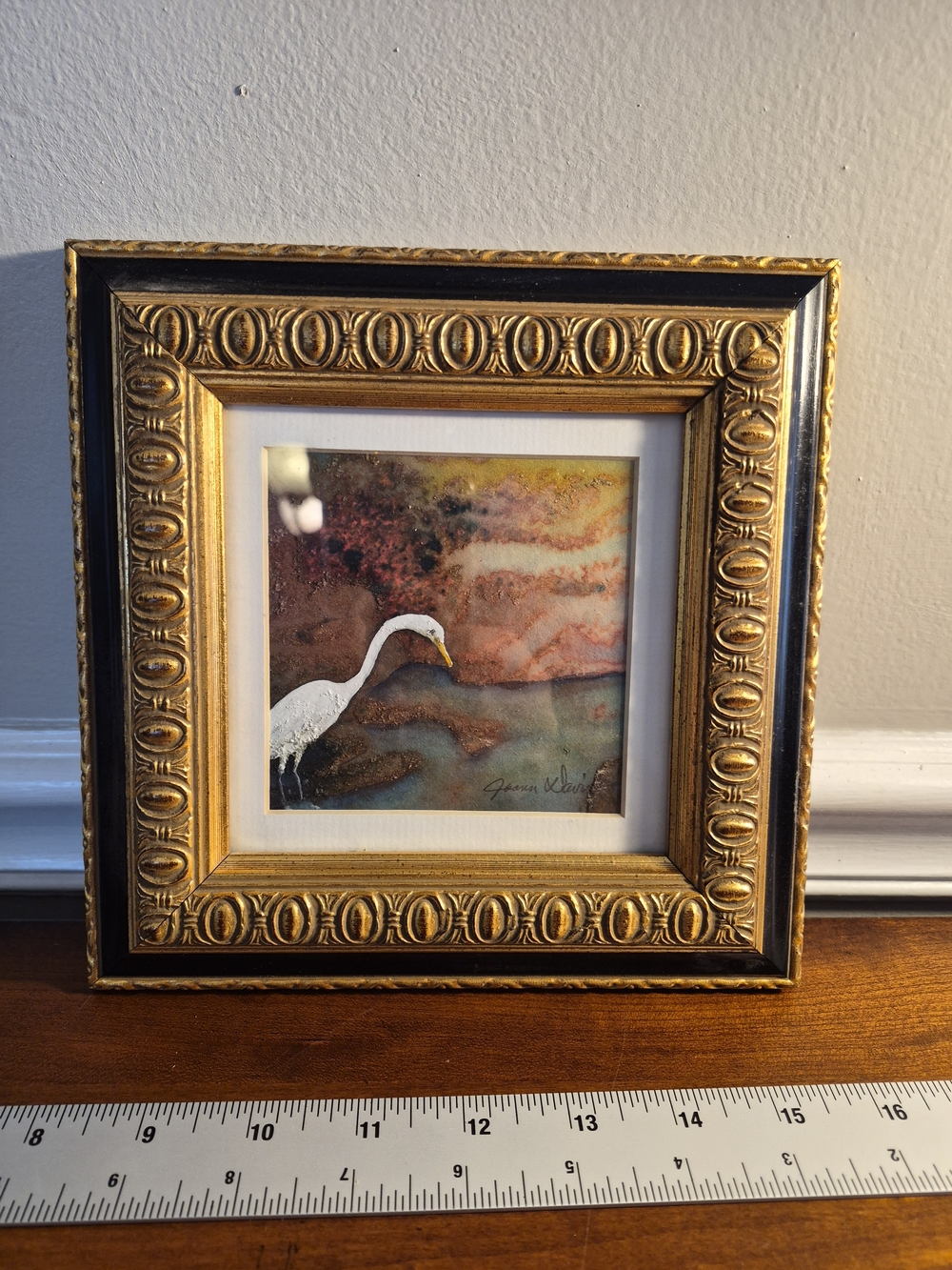 Watercolor Of White Egert In Marsh By Joann Davis,signed